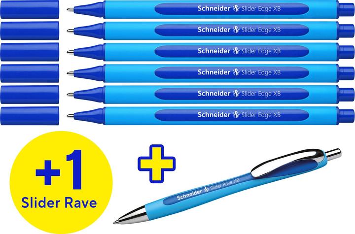 Produktbild Schneider AKTION: Kugelschreiber Slider Edge blau, Schreibfarbe: blau, 6 St. + GRATIS Kuge (Blau, 7x)