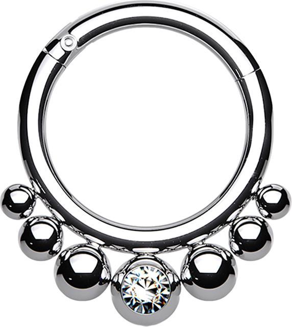 Actual product image Star Piercing Micro segment ring foldable silver seven balls crystal silver (without brass, Surgical steel 316L)