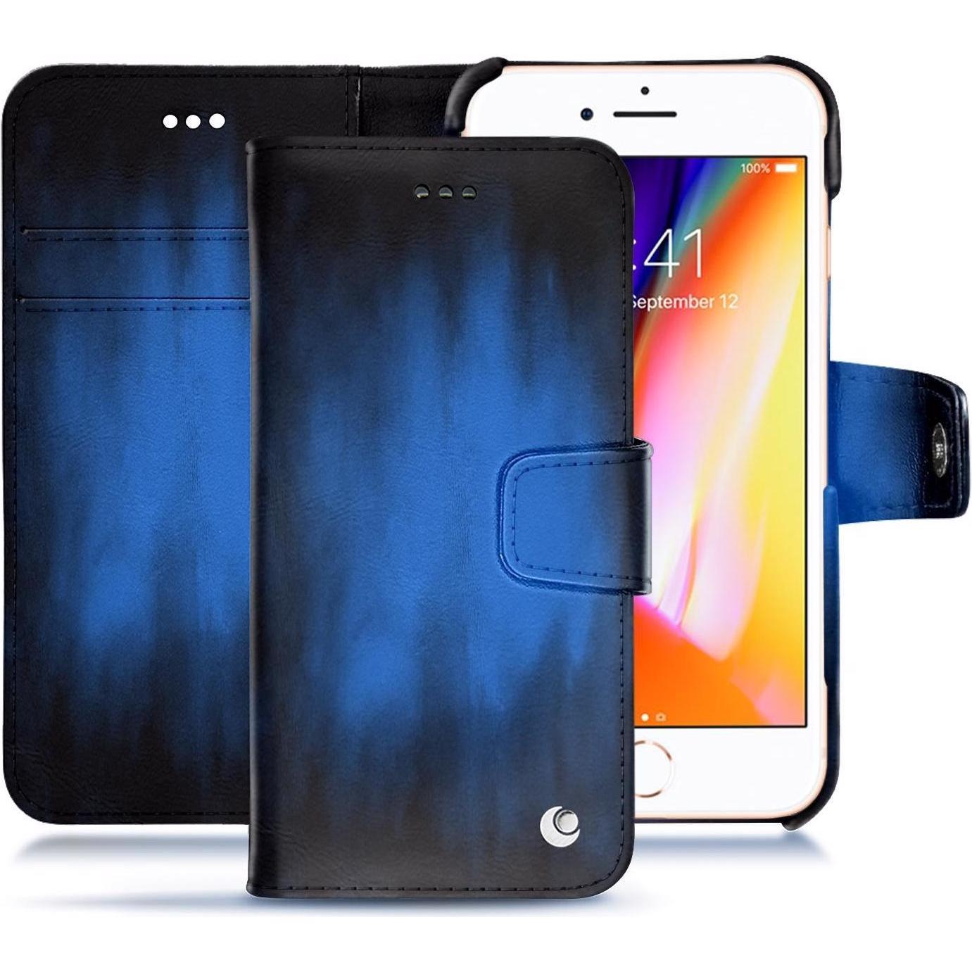 Noreve Lederschutzhülle Wallet (Apple iPhone 8), Smartphone Hülle, Blau