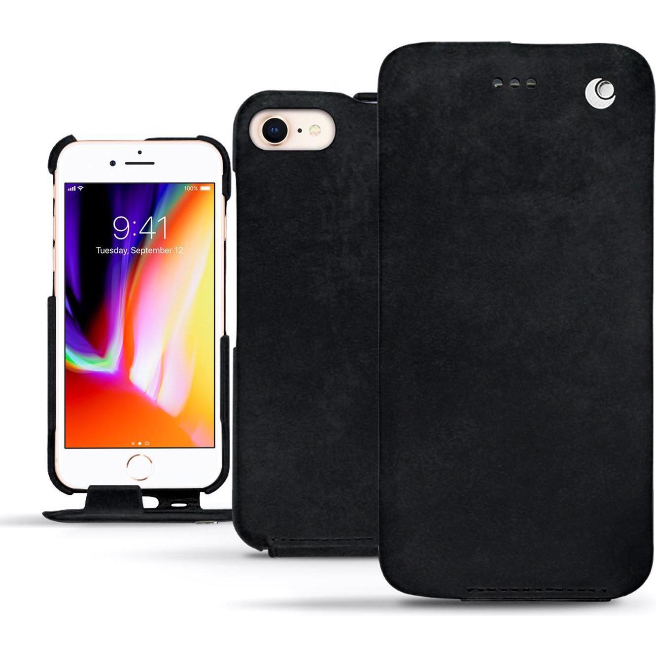 Noreve Lederschutzhülle vertikal (Apple iPhone 8), Smartphone Hülle, Schwarz