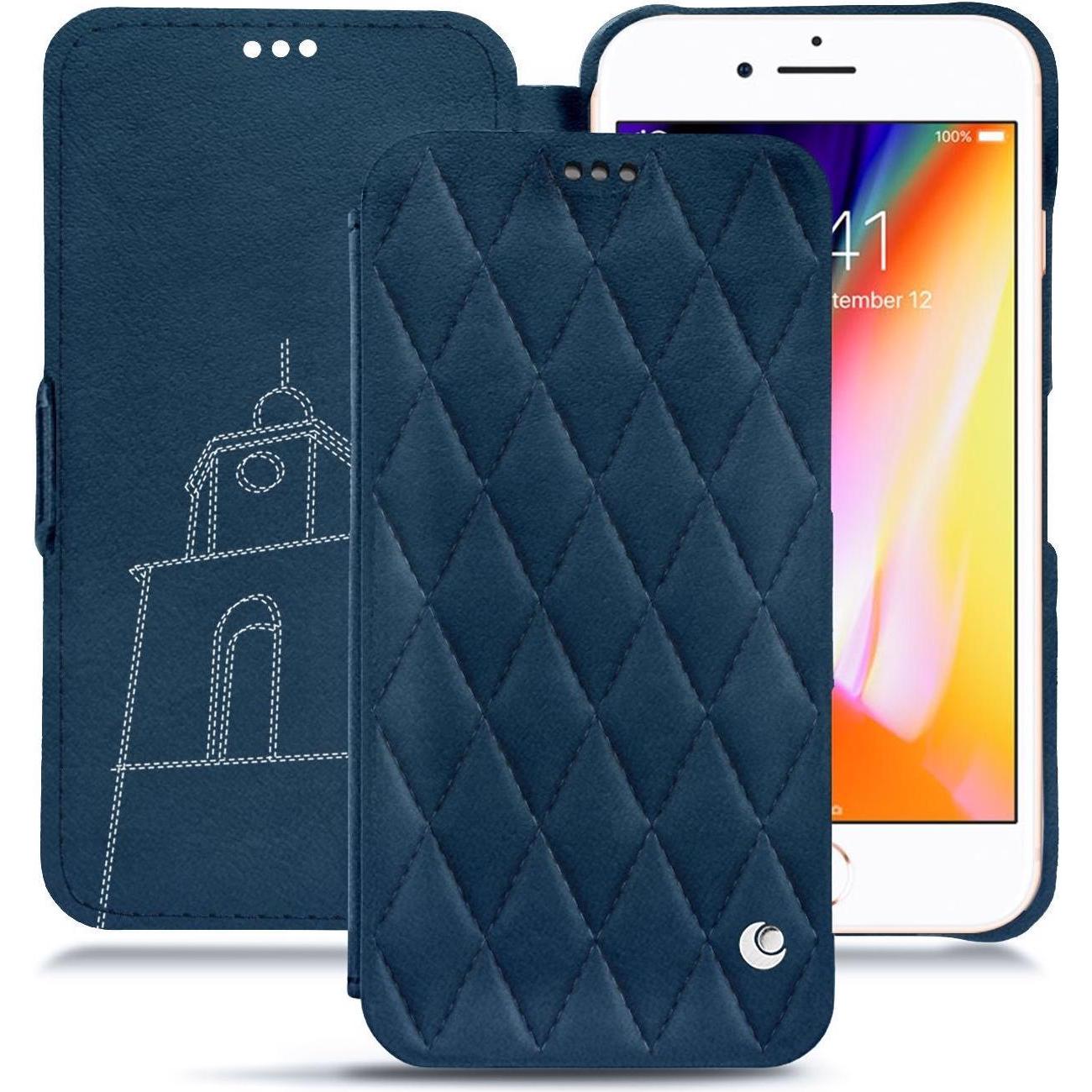 Thumbnail - Noreve Lederschutzhülle horizontal (Apple iPhone 8), Smartphone Hülle, Blau