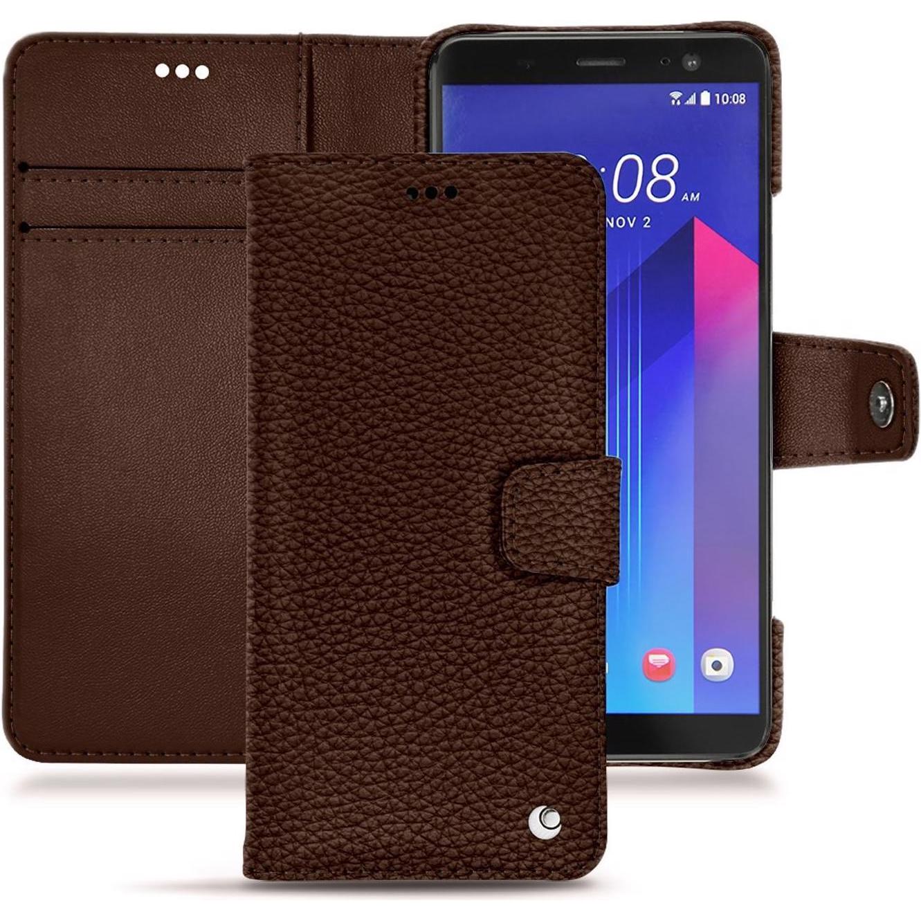 Noreve Lederschutzhülle Wallet (HTC U11+), Smartphone Hülle, Braun