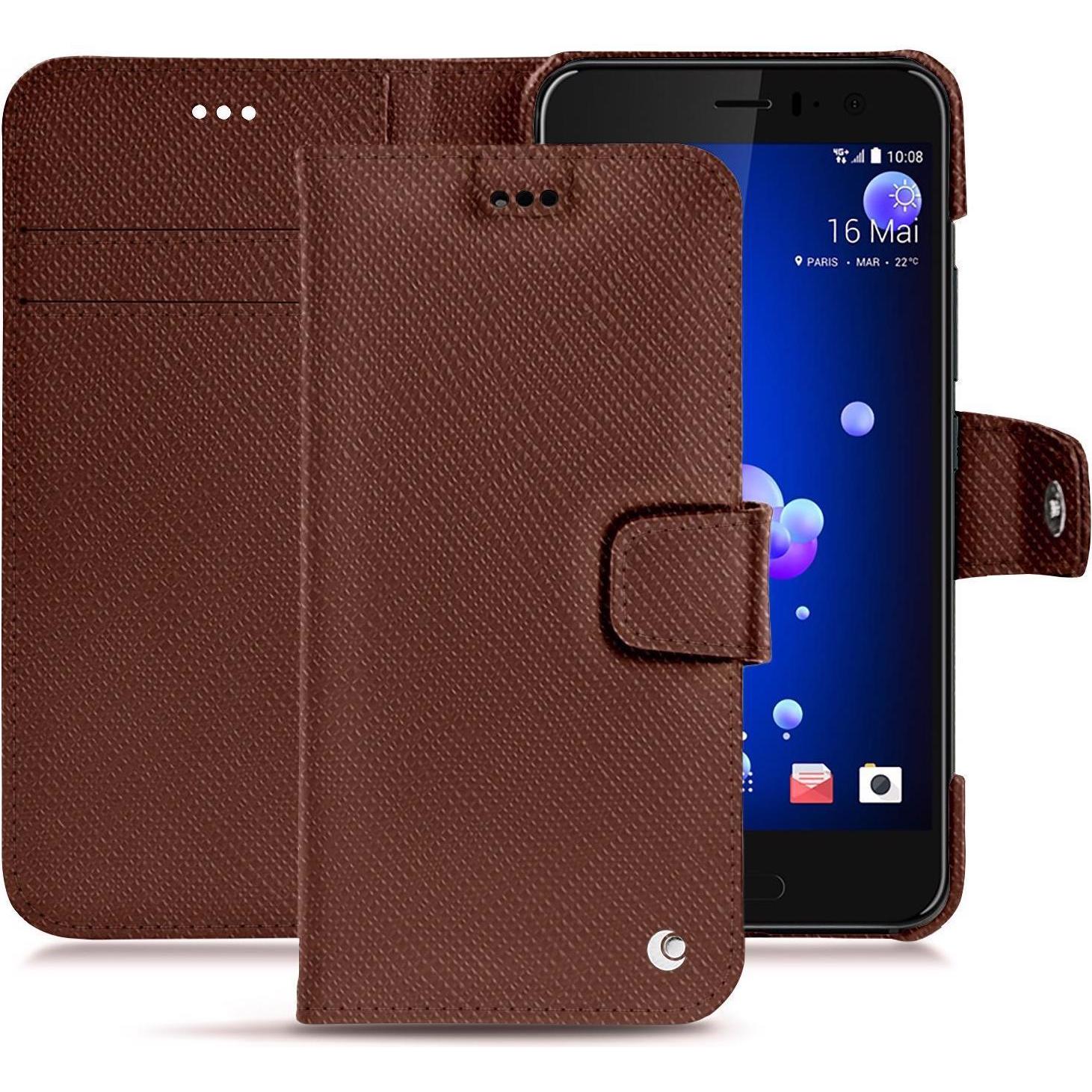 Noreve Lederschutzhülle Wallet (HTC U11), Smartphone Hülle, Braun