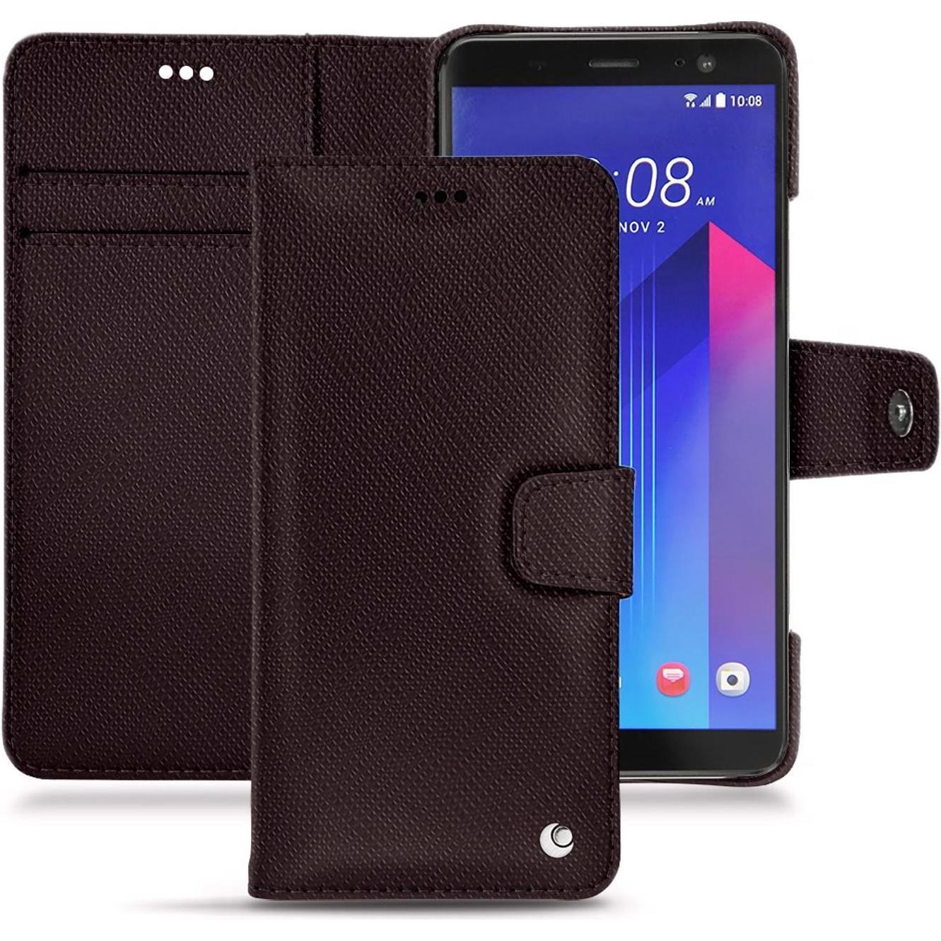 Noreve Lederschutzhülle Wallet (HTC U11+), Smartphone Hülle, Braun