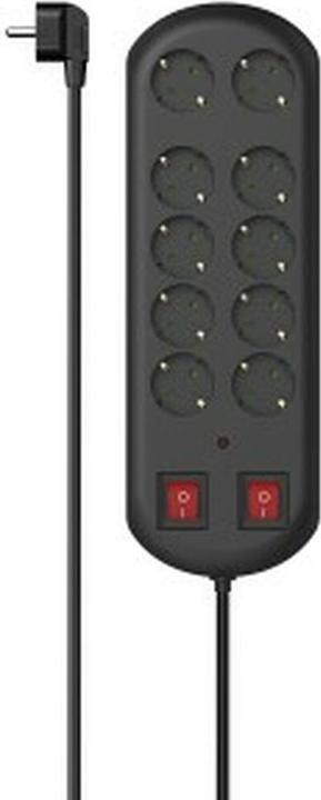 Produktbild Hama Steckdosenleiste, 10-fach, Überspannungsschutz, zwei Schalter, 2 m, Schwarz (10x, CEE 7/4, 2 m)