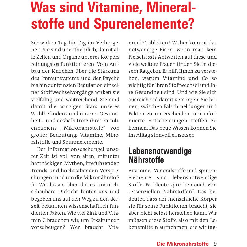 Thumbnail - Vitamine, Mineralstoffe, Spurenelemente, Ratgeber von Prof. Dr. Bernhard Watzl, Dr. Angela Bechthold