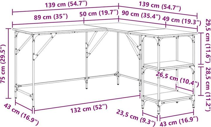 Image du produit vidaXL Schreibtisch (139 x 139 x 75 cm)