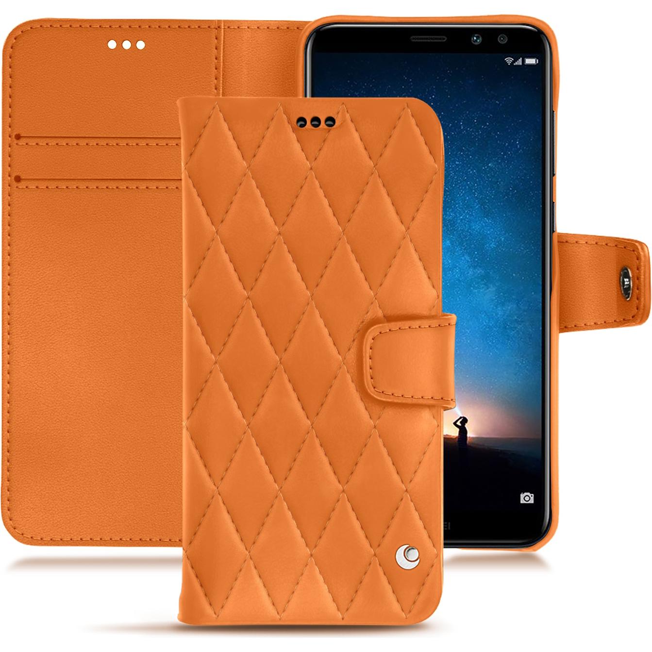 Noreve Lederschutzhülle Wallet (Huawei Mate 10 Lite), Smartphone Hülle, Orange