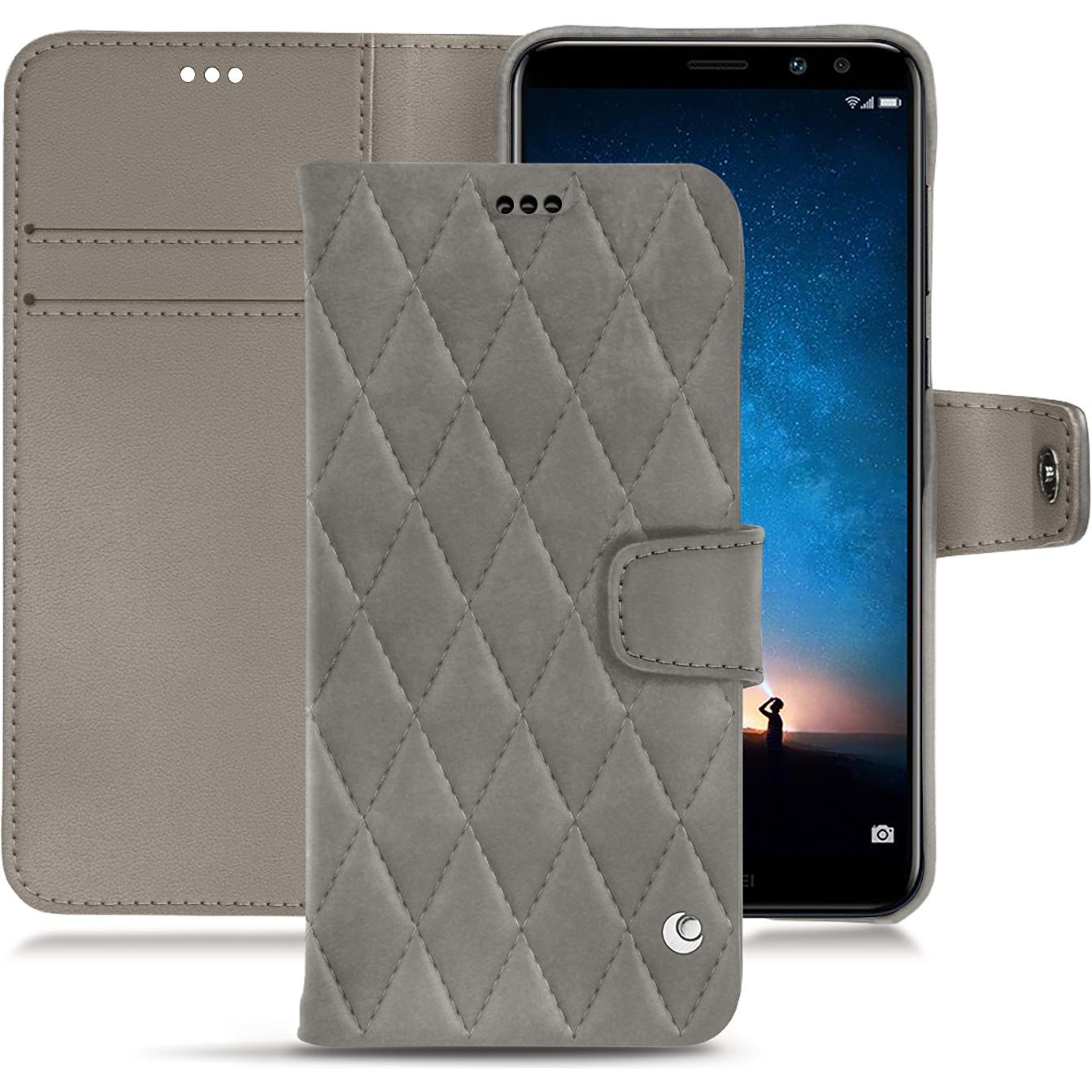 Noreve Lederschutzhülle Wallet (Huawei Mate 10 Lite), Smartphone Hülle, Grau