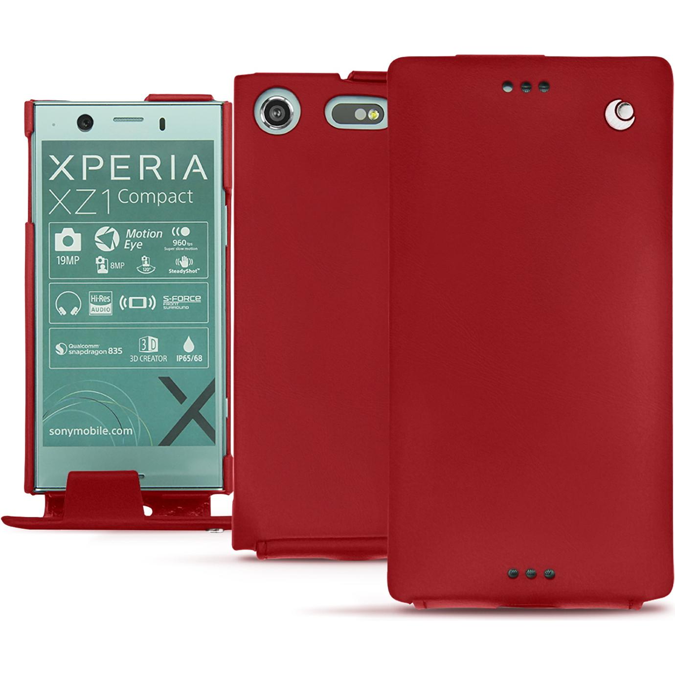 Noreve Lederschutzhülle vertikal (Sony Xperia XZ1 Compact), Smartphone Hülle, Rot