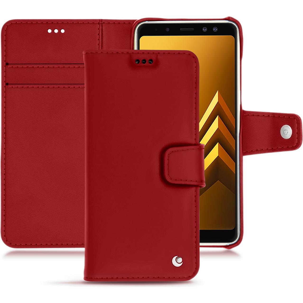 Noreve Lederschutzhülle Wallet (Samsung Galaxy A8 (2018)), Smartphone Hülle, Rot