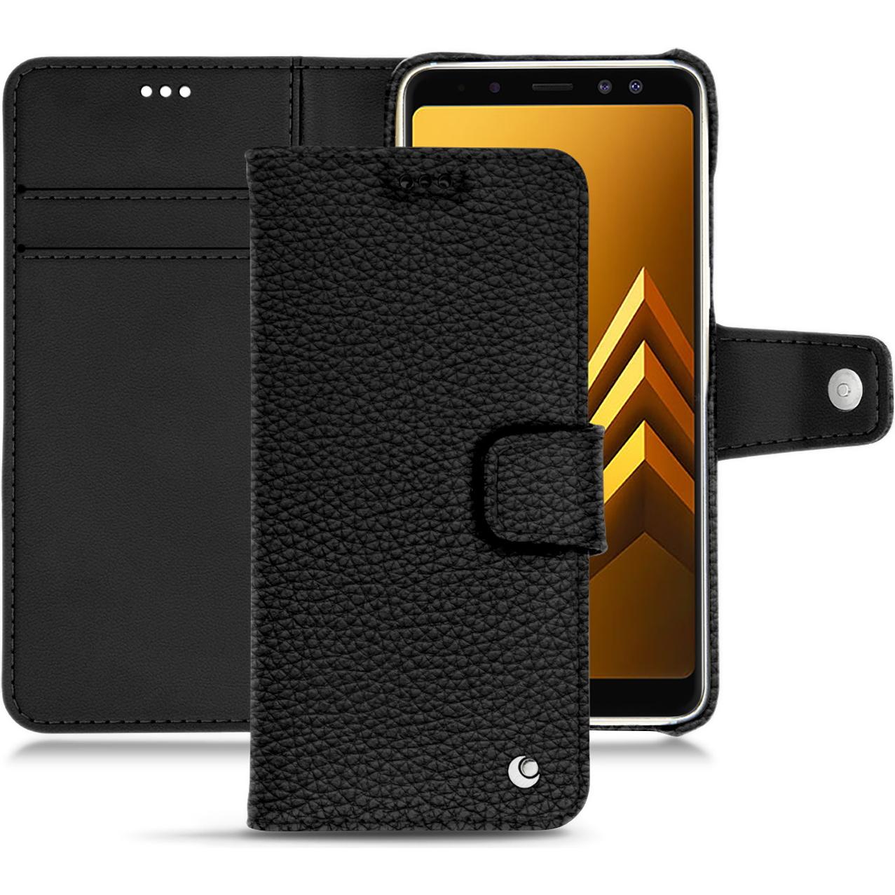 Noreve Lederschutzhülle Wallet (Samsung Galaxy A8 (2018)), Smartphone Hülle, Schwarz