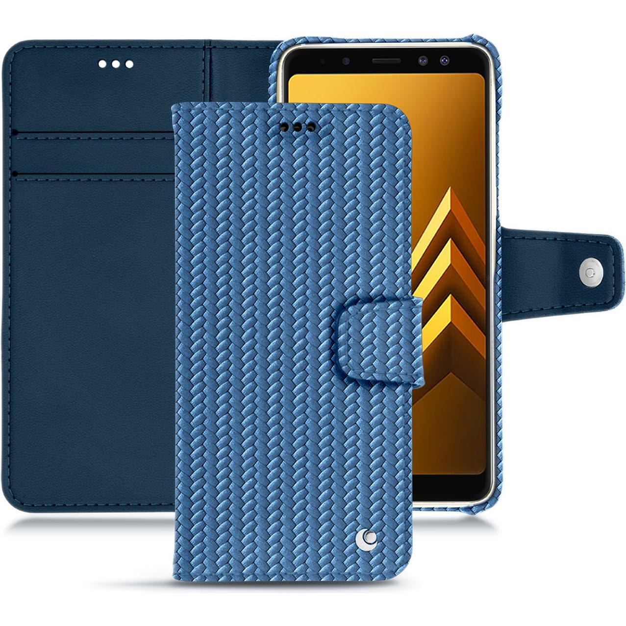 Noreve Lederschutzhülle Wallet (Samsung Galaxy A8 (2018)), Smartphone Hülle, Blau