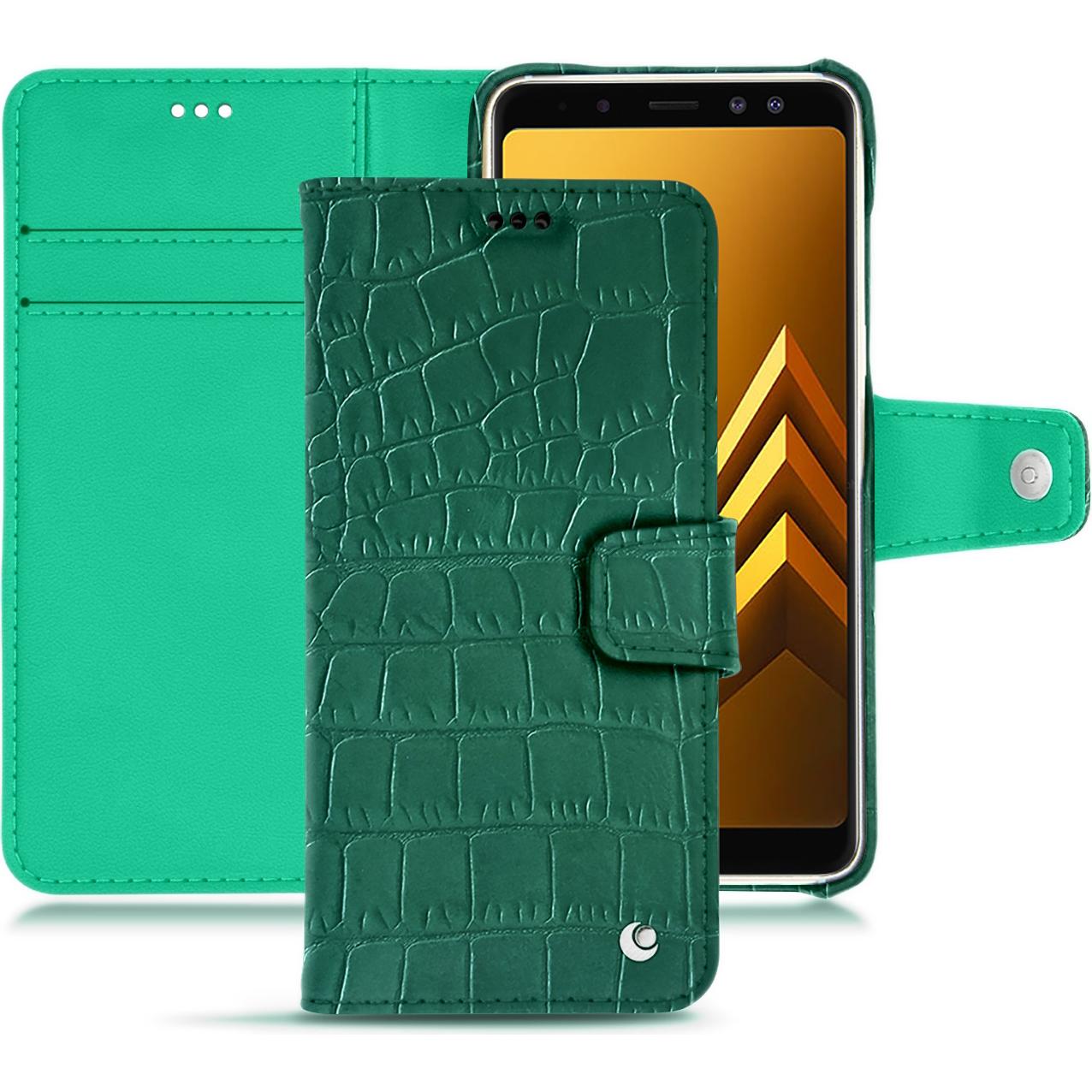 Noreve Lederschutzhülle Wallet (Samsung Galaxy A8 (2018)), Smartphone Hülle, Grün