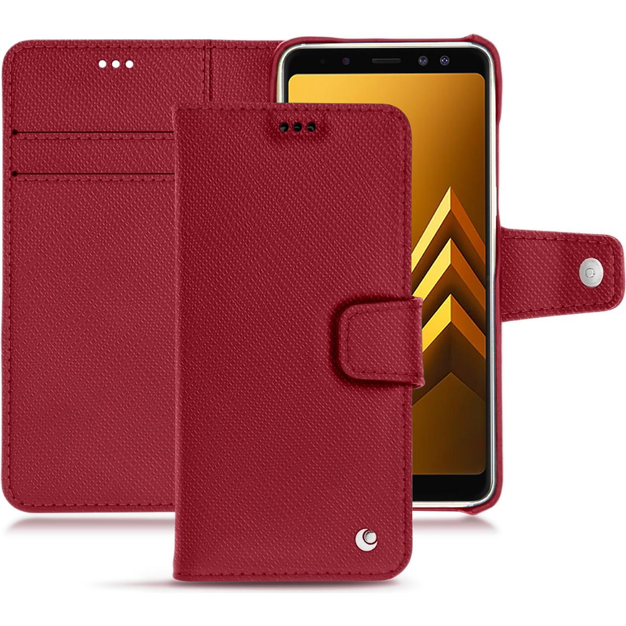 Noreve Lederschutzhülle Wallet (Samsung Galaxy A8 (2018)), Smartphone Hülle, Rot