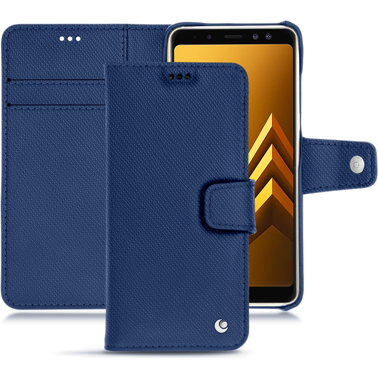 Noreve Lederschutzhülle Wallet (Samsung Galaxy A8 (2018)), Smartphone Hülle, Blau