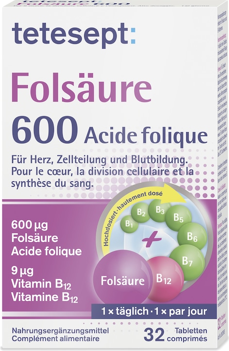 Produktbild Tetesept Folsäure 600 (32 Stück, Tabletten, 52.50 g)