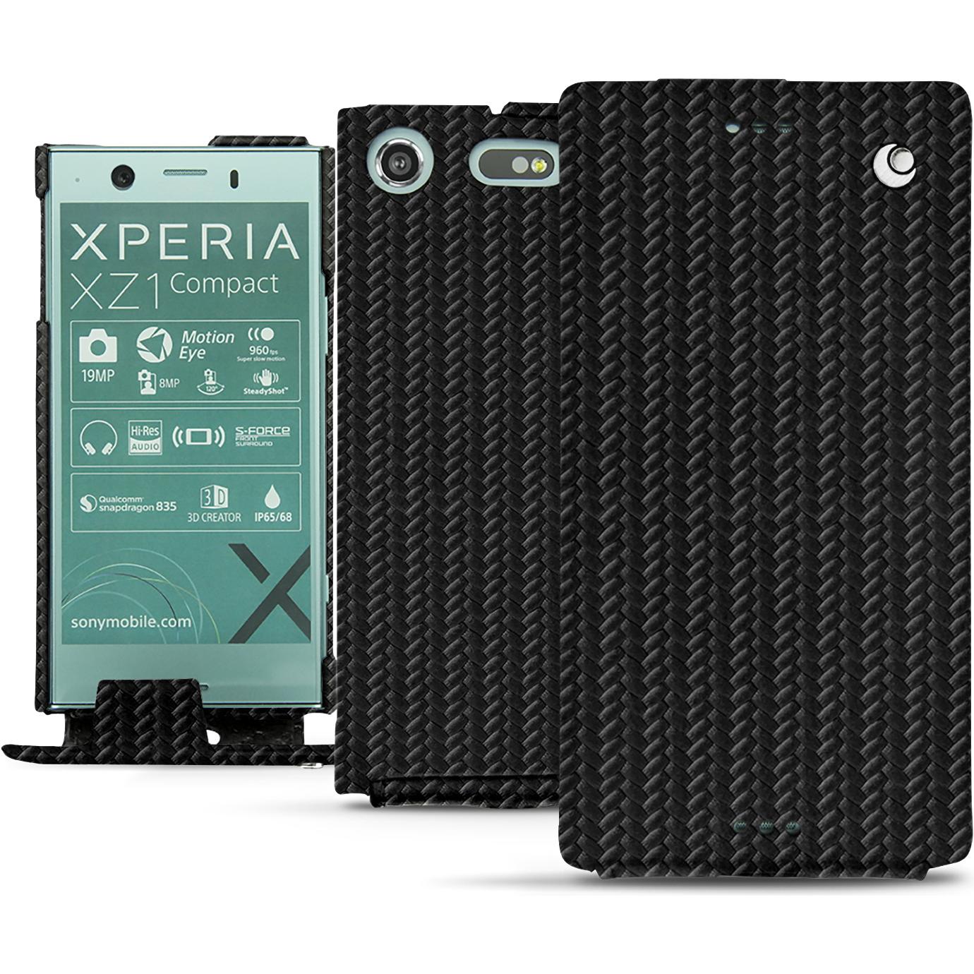 Noreve Lederschutzhülle vertikal (Sony Xperia XZ1 Compact), Smartphone Hülle, Schwarz