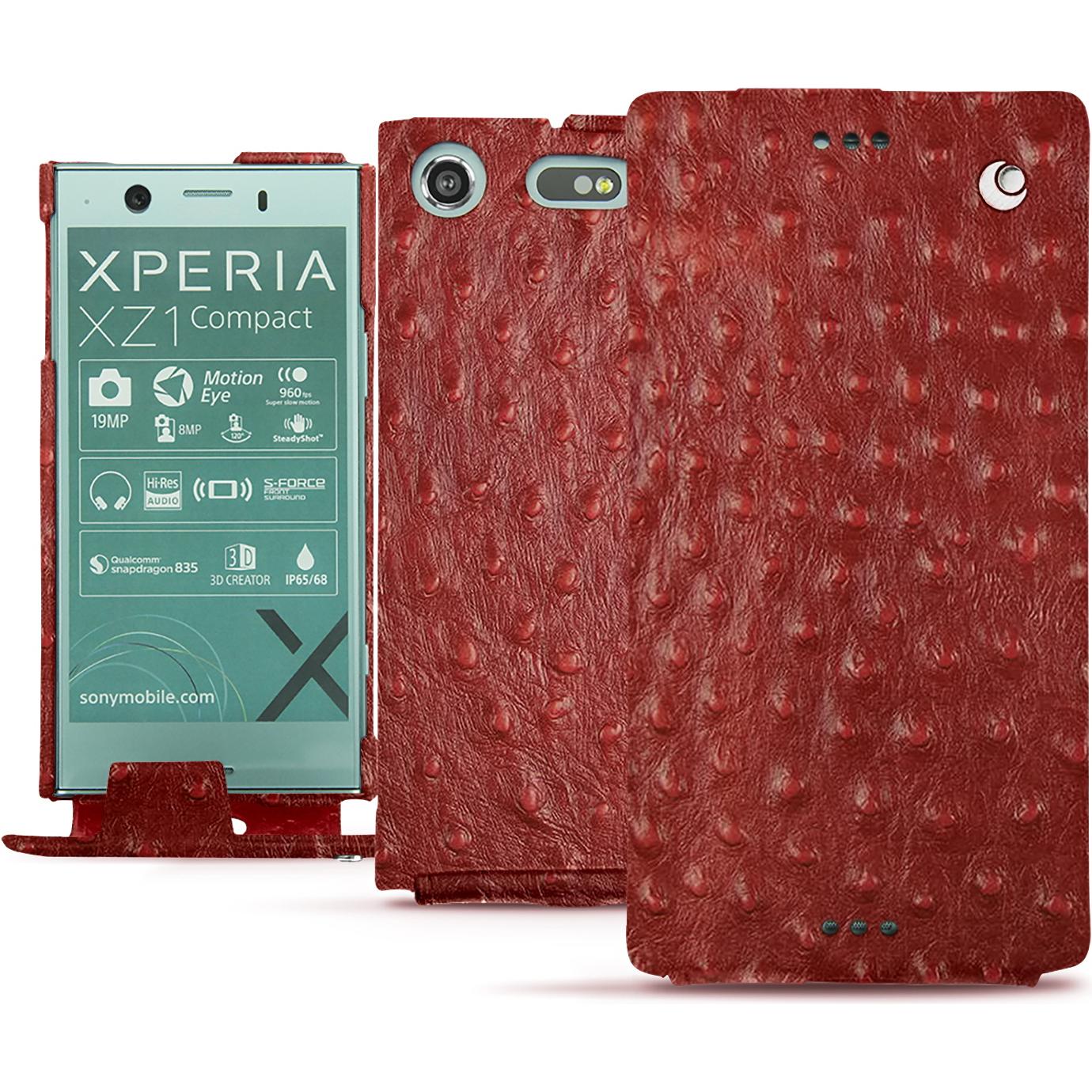 Noreve Lederschutzhülle vertikal (Sony Xperia XZ1 Compact), Smartphone Hülle, Rot
