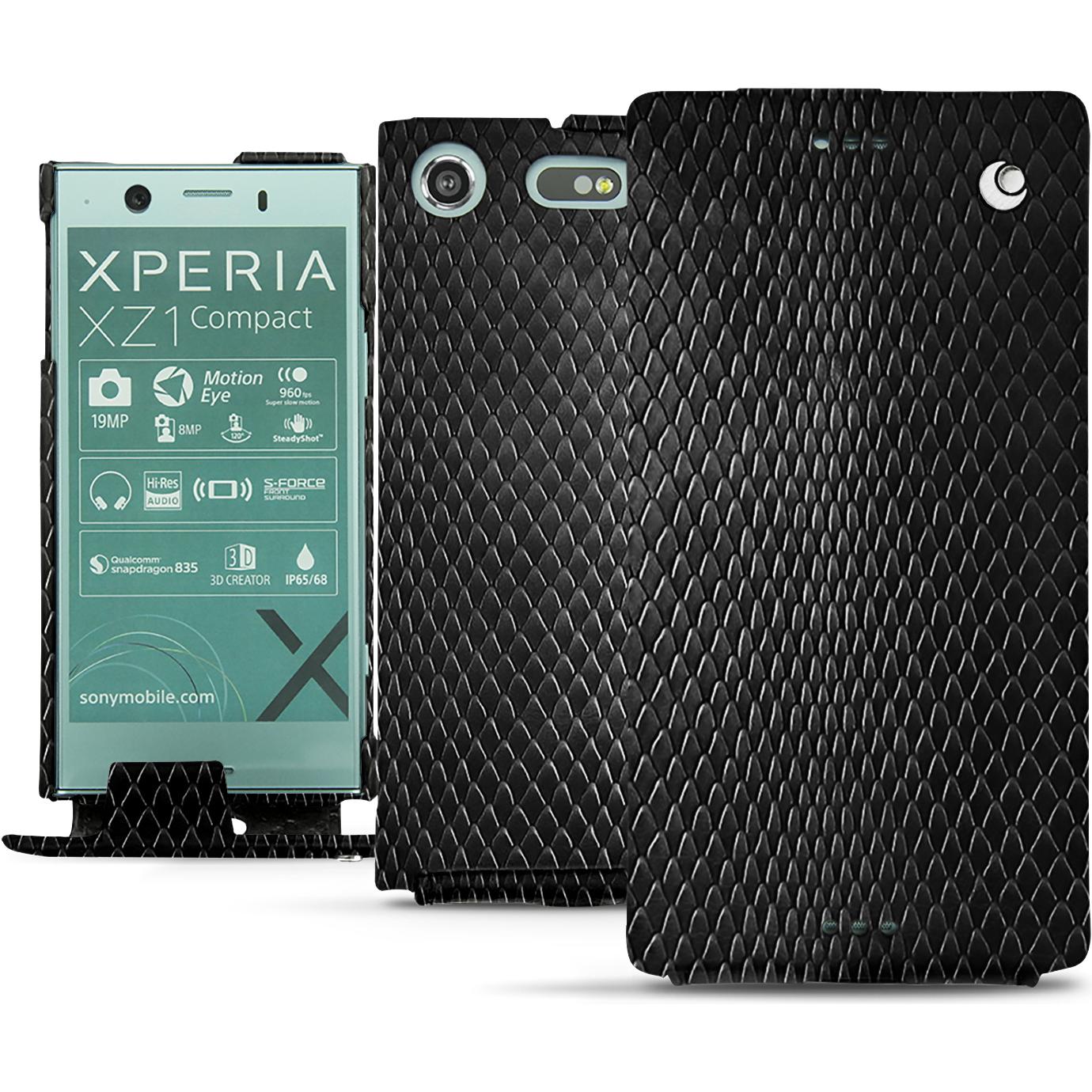 Noreve Lederschutzhülle vertikal (Sony Xperia XZ1 Compact), Smartphone Hülle, Schwarz