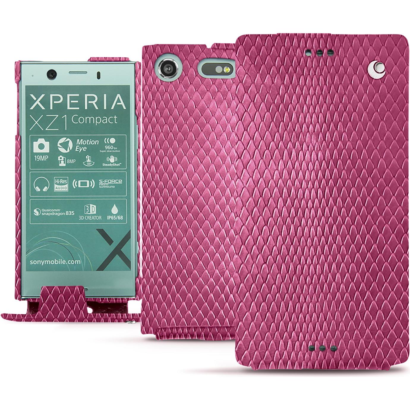 Noreve Lederschutzhülle vertikal (Sony Xperia XZ1 Compact), Smartphone Hülle, Rosa
