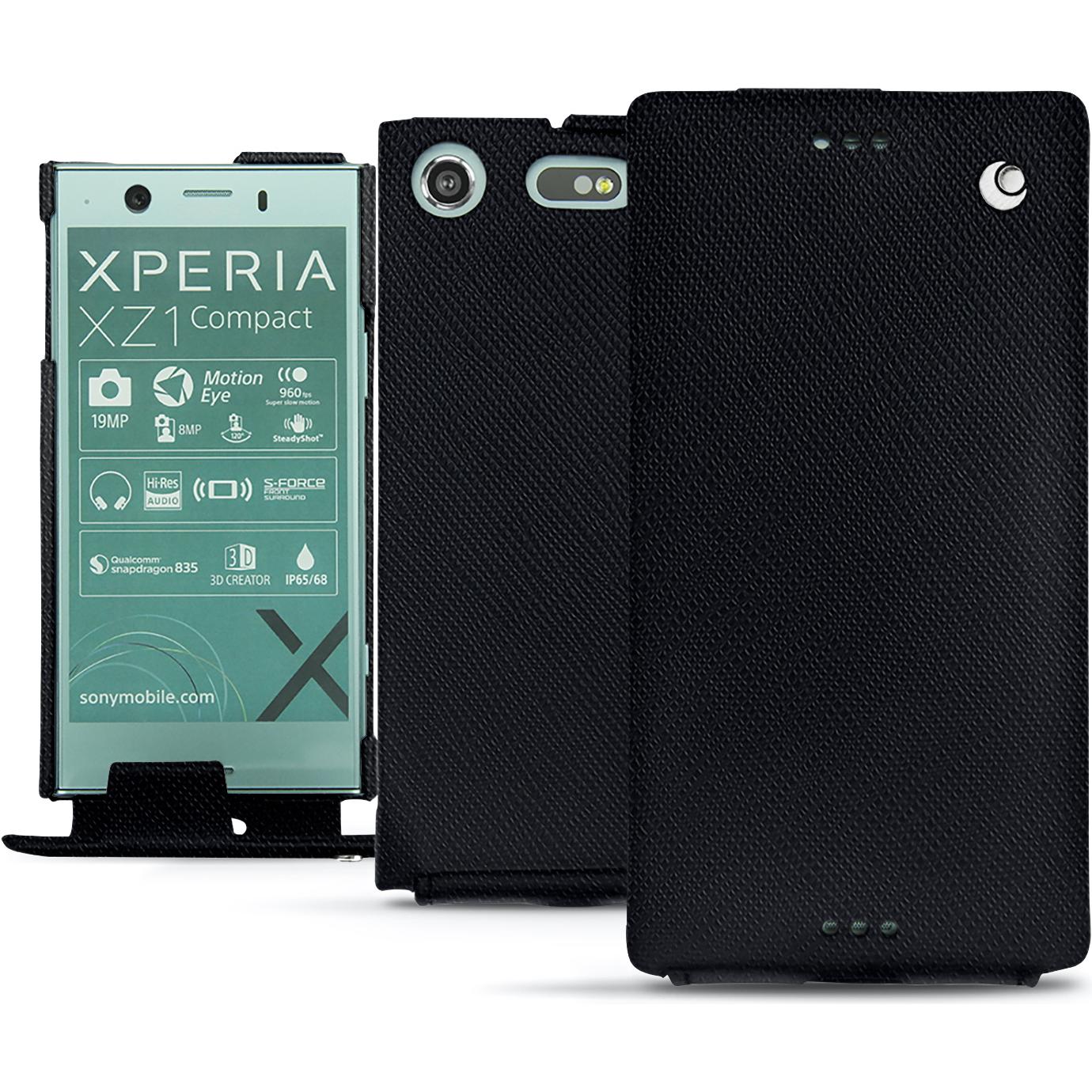 Noreve Lederschutzhülle vertikal (Sony Xperia XZ1 Compact), Smartphone Hülle, Schwarz