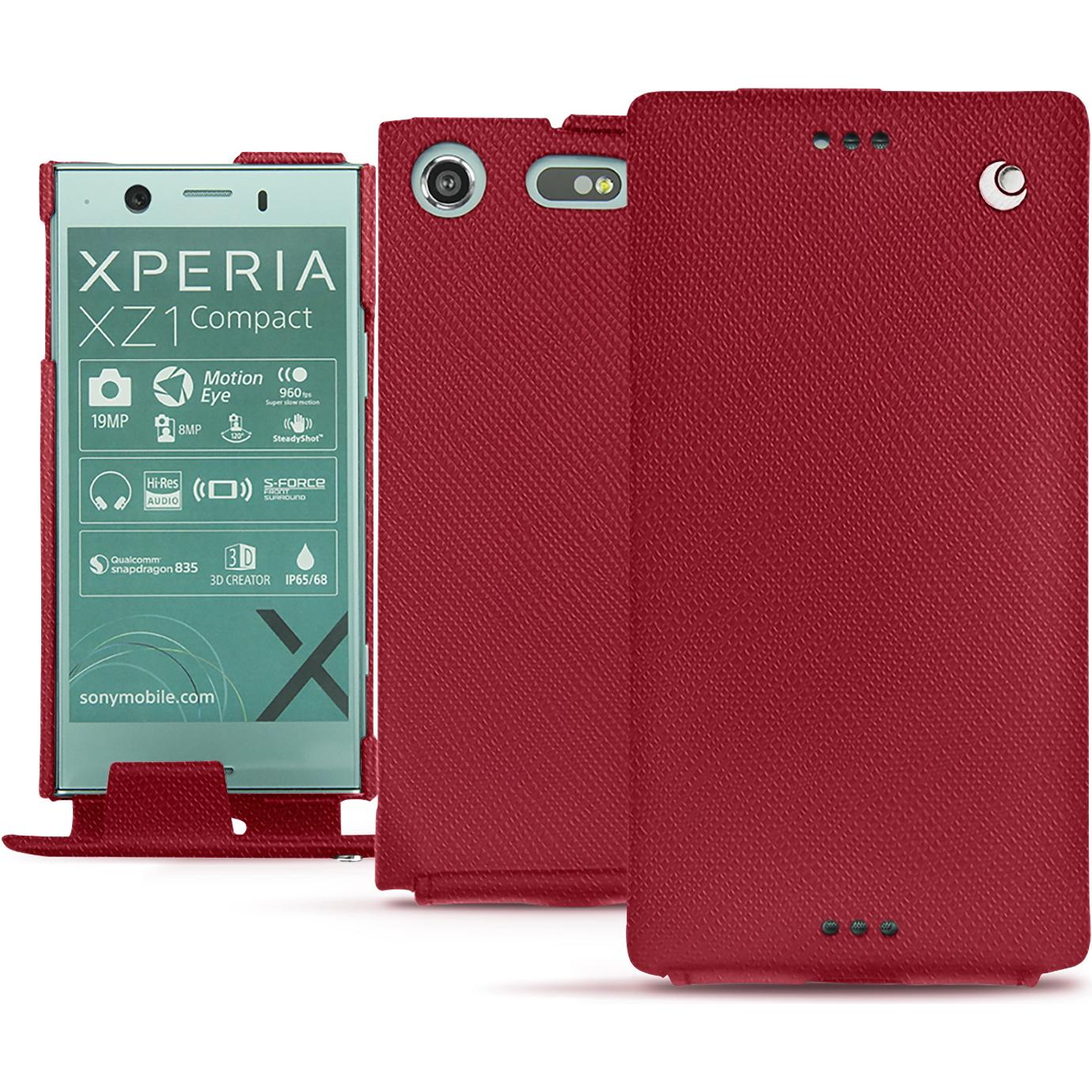 Noreve Lederschutzhülle vertikal (Sony Xperia XZ1 Compact), Smartphone Hülle, Rot
