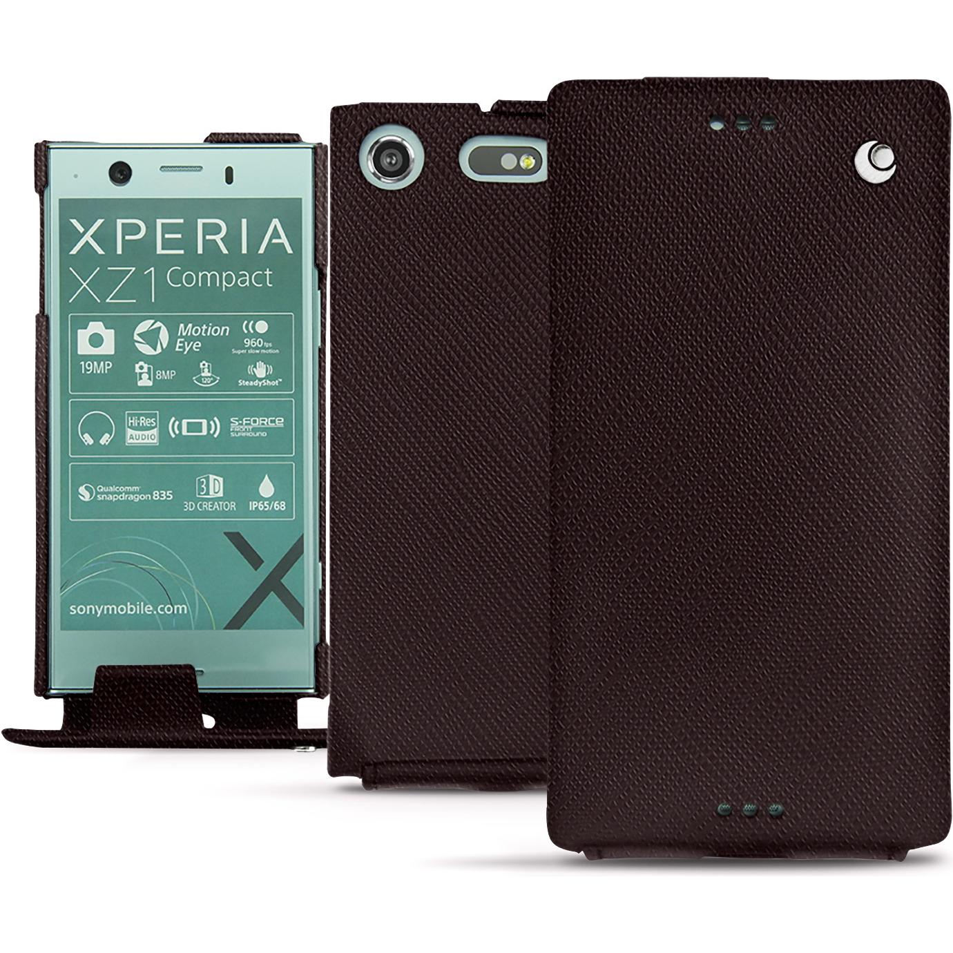 Noreve Lederschutzhülle vertikal (Sony Xperia XZ1 Compact), Smartphone Hülle, Braun