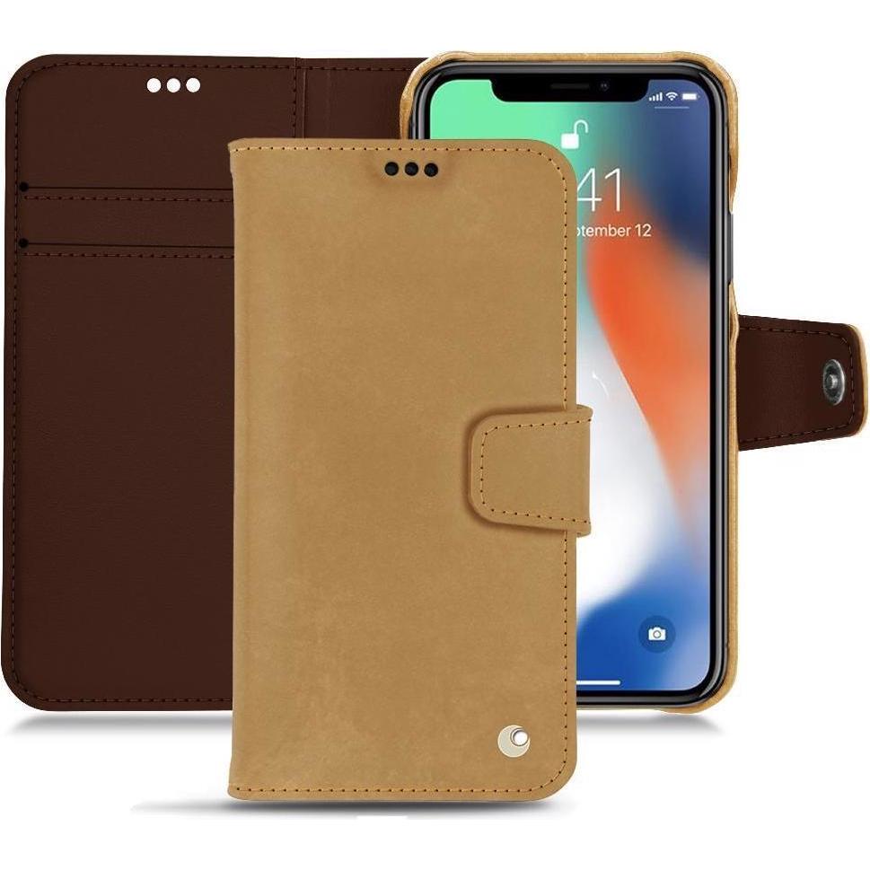 Noreve Lederschutzhülle Wallet (Apple iPhone XS Max), Smartphone Hülle, Braun