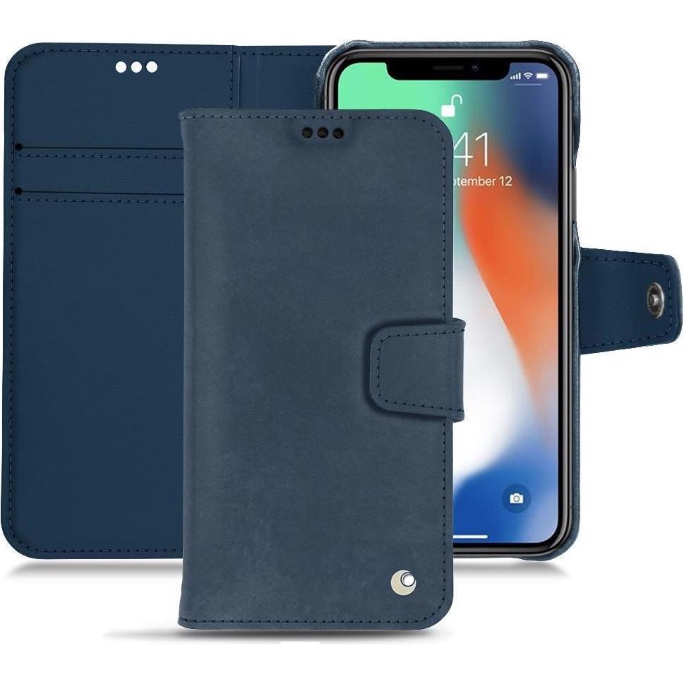 Noreve Lederschutzhülle Wallet (Apple iPhone XS Max), Smartphone Hülle, Blau