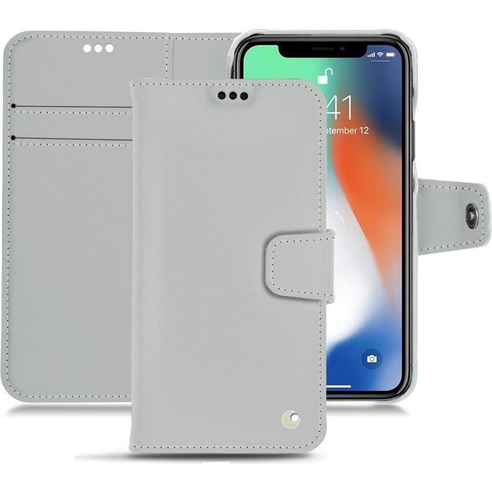 Noreve Lederschutzhülle Wallet (Apple iPhone XS Max), Smartphone Hülle, Grau