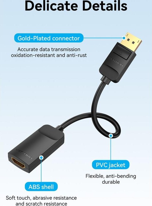 Actual product image Vention DisplayPort – HDMI (0.15 m, DisplayPort)