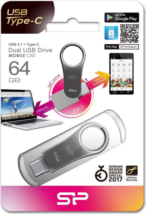 Actual product image Silicon Power Mobile C80 (64 GB, USB-A, USB-C)
