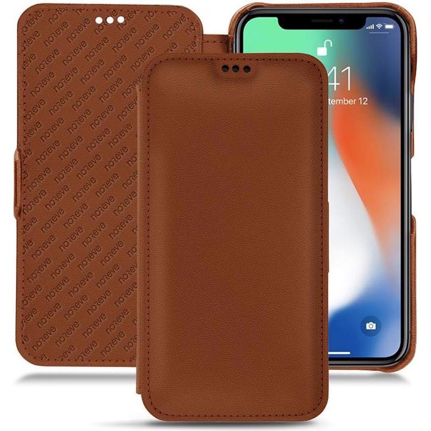 Noreve Lederschutzhülle horizontal (Apple iPhone XS Max), Smartphone Hülle, Braun