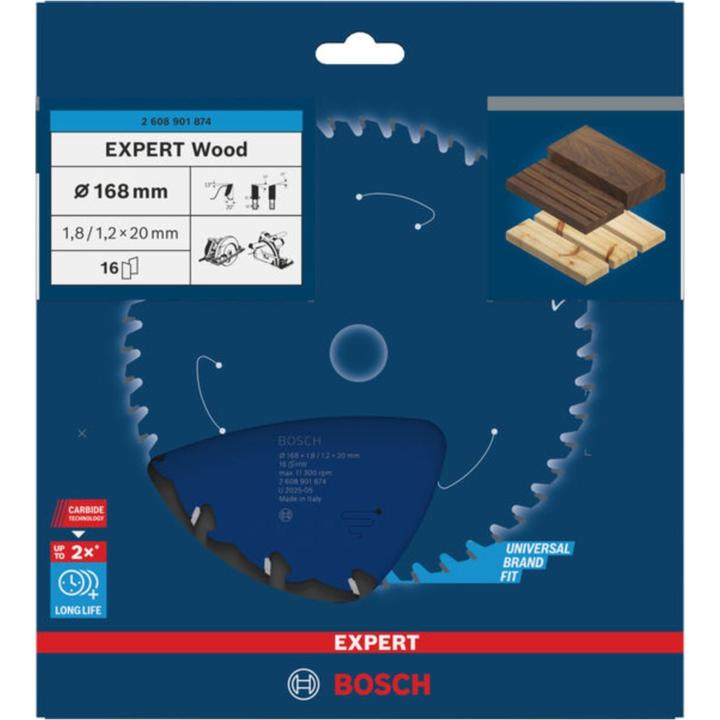 Productafbeelding Bosch Professional Zubehör Cirkelzaagblad Expert voor hout 168 x 20 x 1,8/1,2 mm, T16