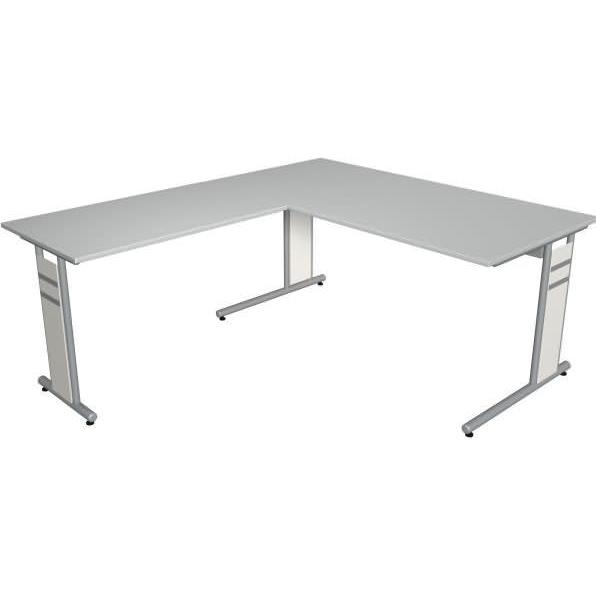 Kerkmann, Schreibtisch, Schreibtisch Form4 160 C-Fuss-Gestell 160x80x68-82cm / Anbau 100x60cm lichtgrau