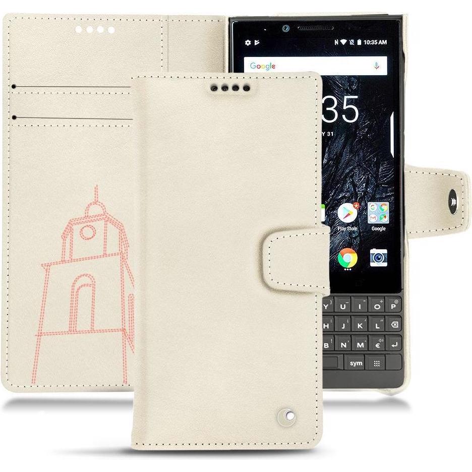 Noreve Lederschutzhülle Wallet (Blackberry KEY2), Smartphone Hülle, Weiss
