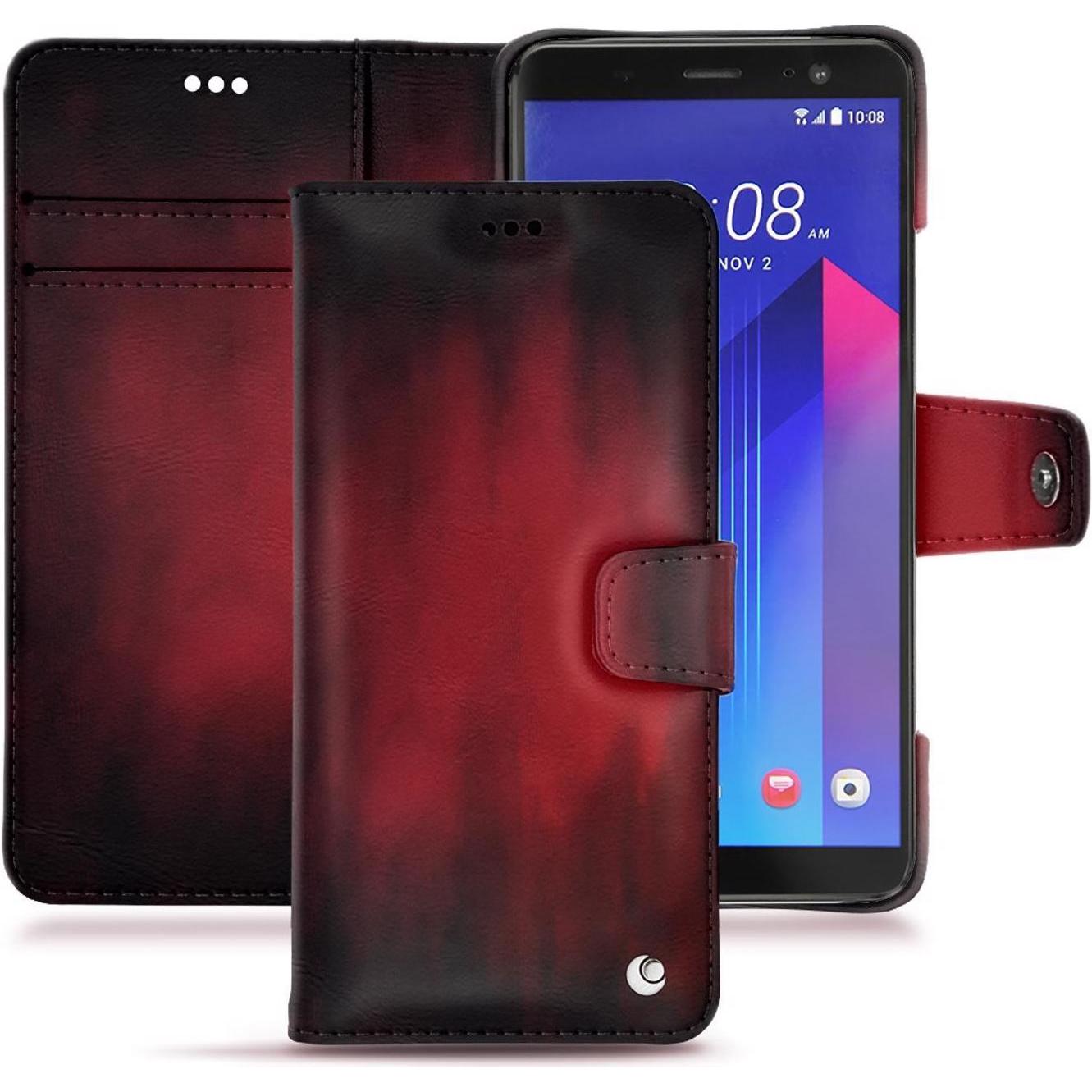 Noreve Lederschutzhülle Wallet (HTC U11+), Smartphone Hülle, Rot