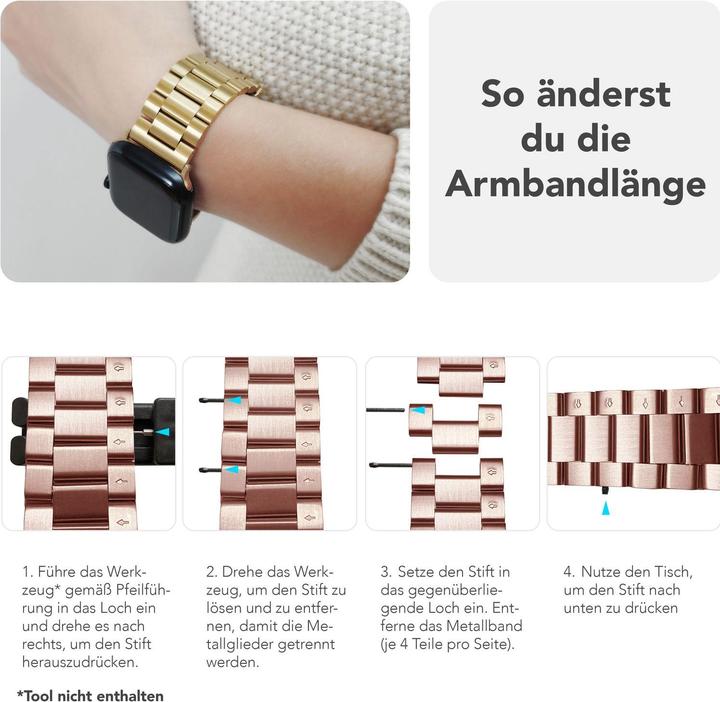 Produktbild Nalia Mova Edelstahl-Armband für Apple Watch, Metallarmband gebürstet - Stabil, Rostfrei & Matt (Edelstahl 316L)