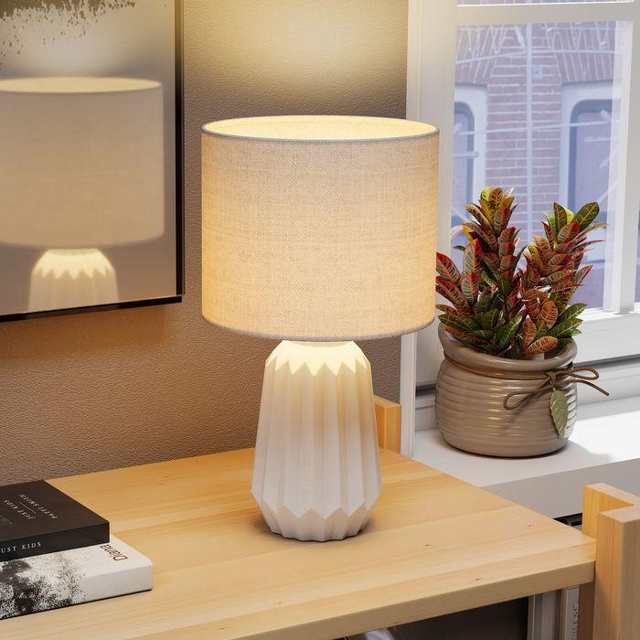 Actual product image Swisshandel24 Tischlampe, Nachttischlampe mit Leinenschirm, Wippschalter, 22x22x39cm, Weiss (E27)