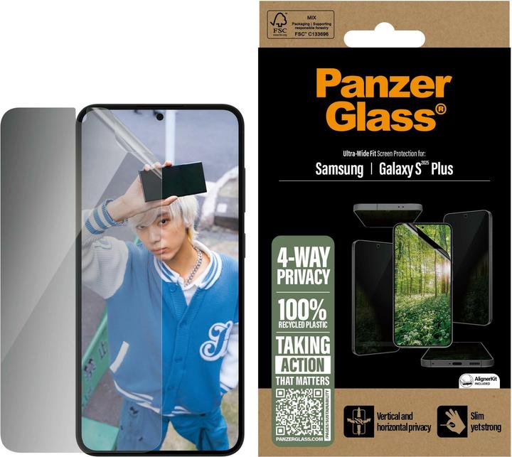 Actual product image PanzerGlass ® ECO MATRIX 4-way privacy screen protector Ultra-wide Fit (1 Piece, Samsung Galaxy S25+, Samsung Galaxy S24+)