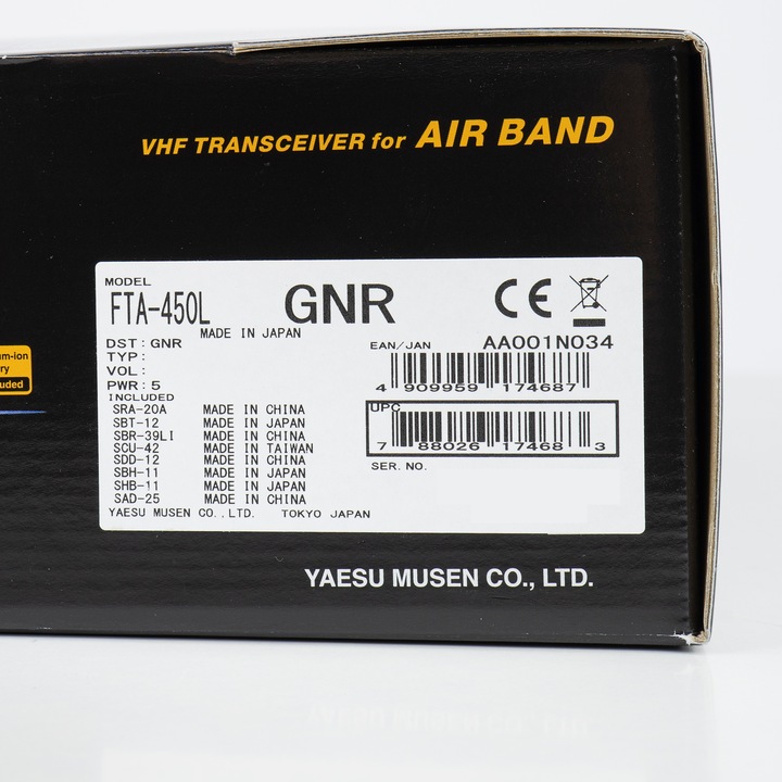 Image du produit Yaesu FTA450L Radio VHF portable pour l'aviation, 118.000-136.975 MHz, 2200 mAh