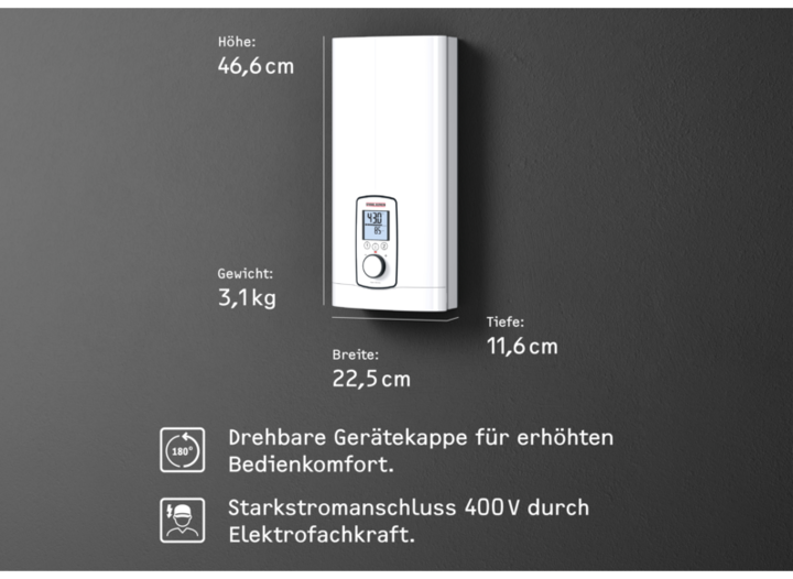 Actual product image Stiebel Eltron DHE 18/21/24 kW Fully electronic instantaneous water heater always accurate to the degree thanks to