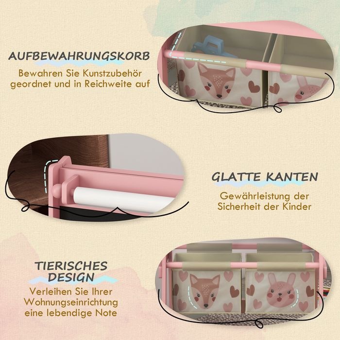 Produktbild Swisshandel24 3-in-1 Kinder Staffelei mit Papierrolle, Kreidetafel, Whiteboard, Aufbewahrungskörbe, 54x46,5x93cm