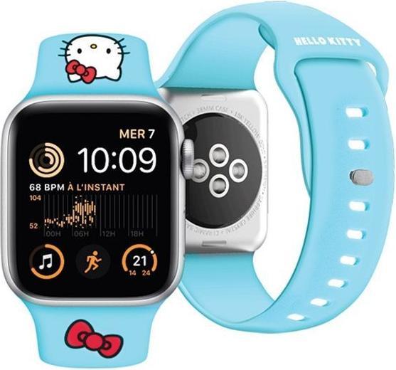 Productafbeelding Hello Kitty Pasek HKAWMSCHBLB Apple Watch 38/40/41mm niebieski/blauw bandje Siliconen Kitty Hoofd (38 mm, Silicone)
