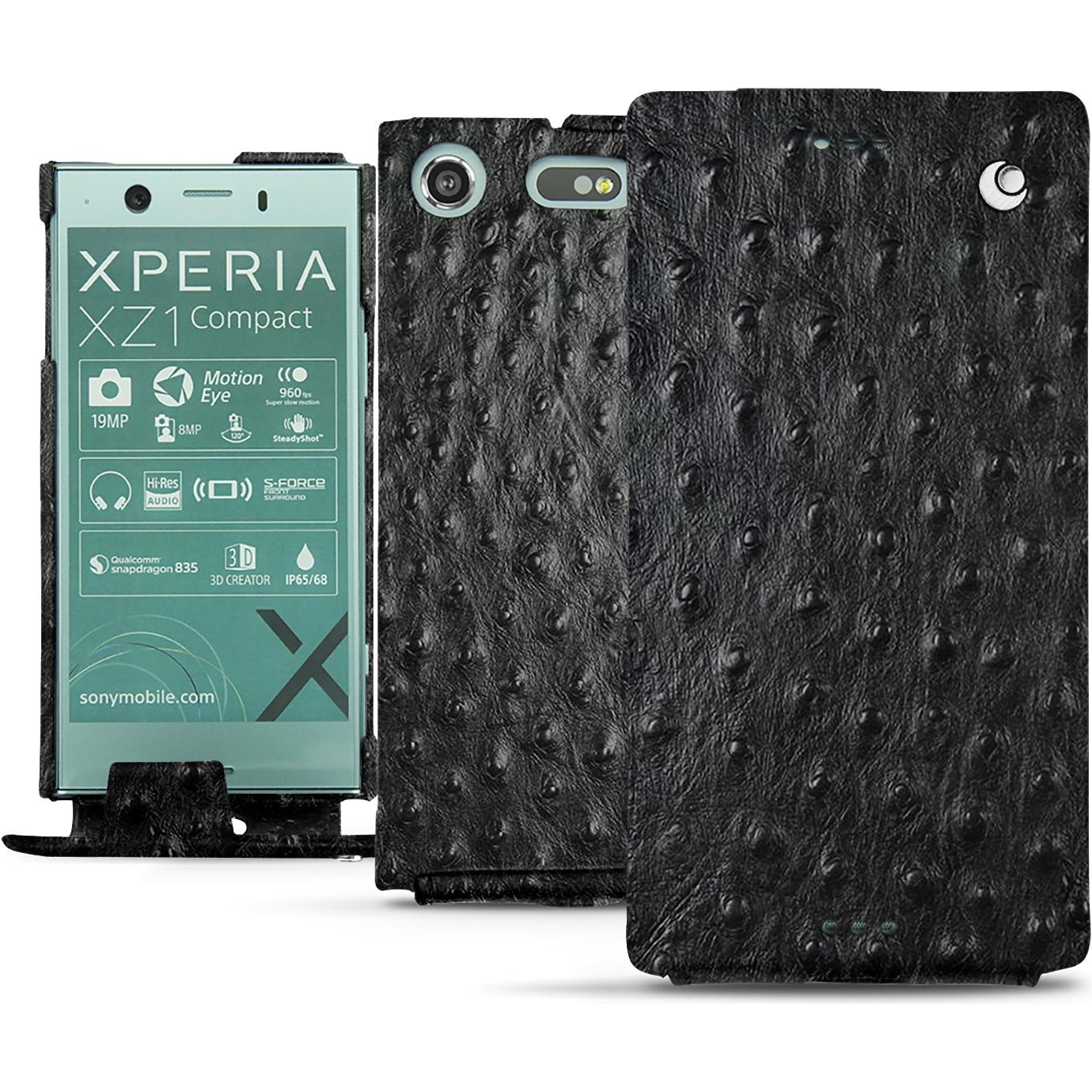 Noreve Lederschutzhülle vertikal (Sony Xperia XZ1 Compact), Smartphone Hülle, Schwarz