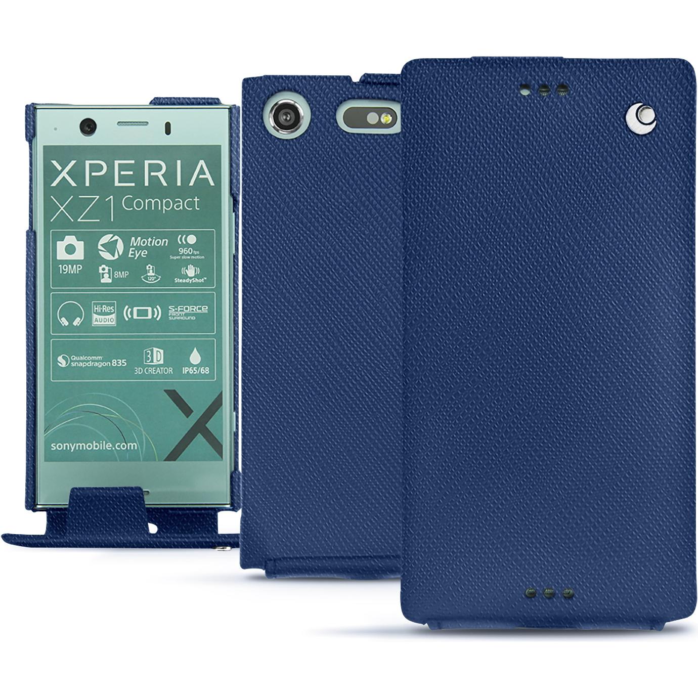 Noreve Lederschutzhülle vertikal (Sony Xperia XZ1 Compact), Smartphone Hülle, Blau