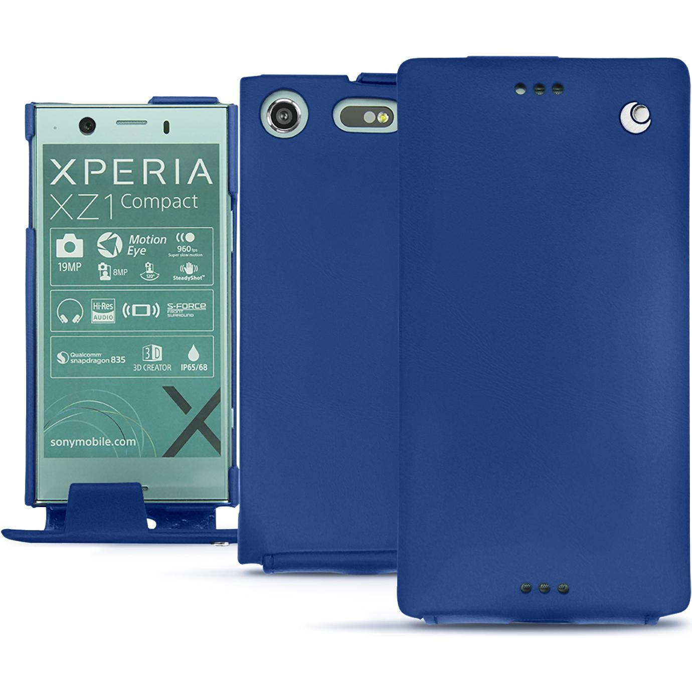 Noreve Lederschutzhülle vertikal (Sony Xperia XZ1 Compact), Smartphone Hülle, Blau