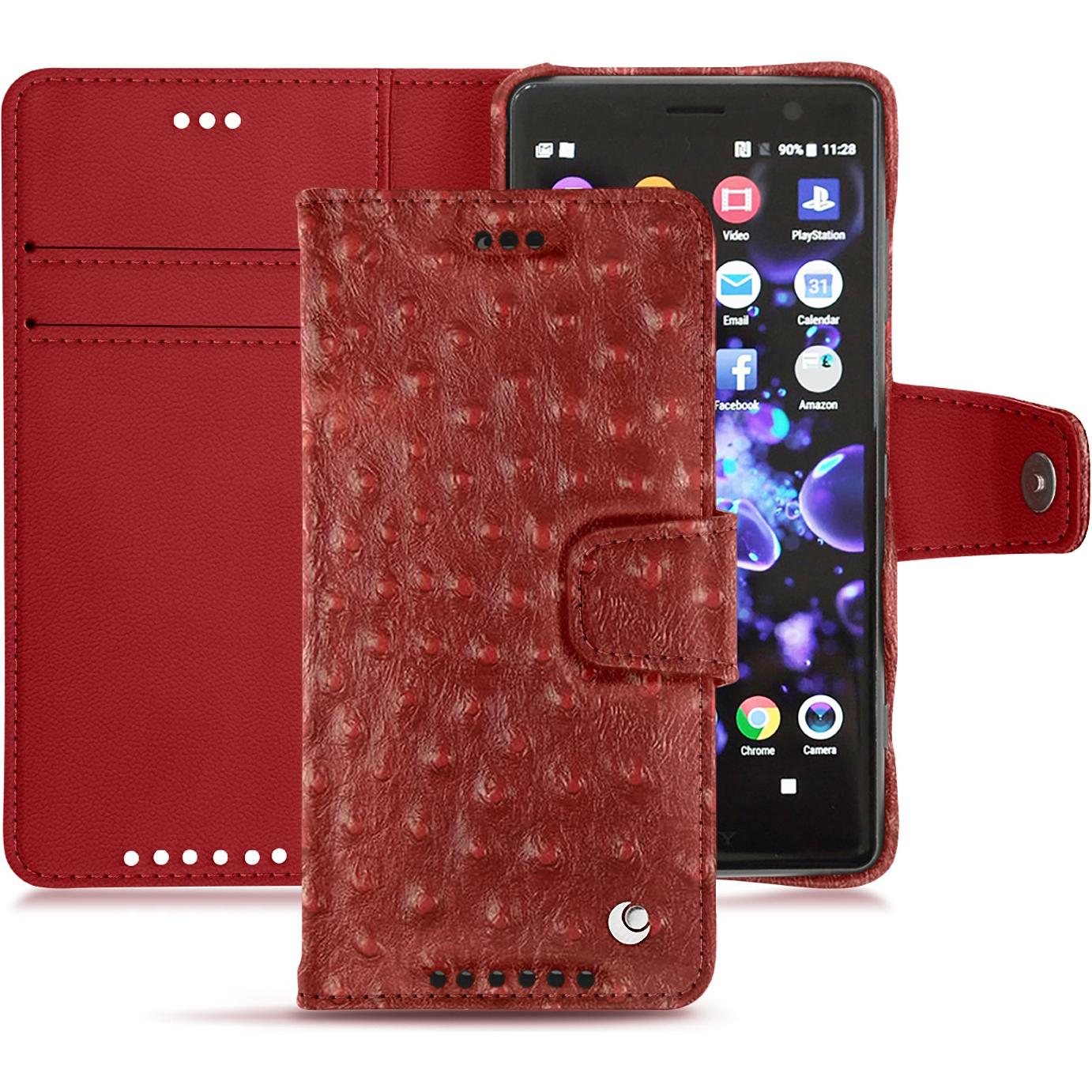 Noreve Lederschutzhülle Wallet (Sony Xperia XZ2 Compact), Smartphone Hülle, Rot