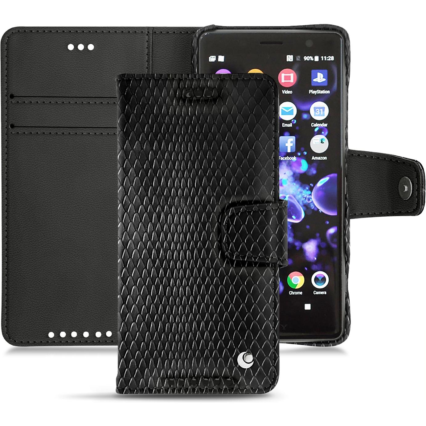 Noreve Lederschutzhülle Wallet (Sony Xperia XZ2 Compact), Smartphone Hülle, Schwarz